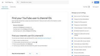Find your YouTube user & channel IDs - YouTube Help