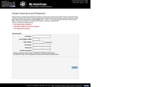 My AmeriCorps - Create Username and Password