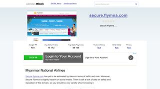 Secure.flymna.com website. Myanmar National Airlines.