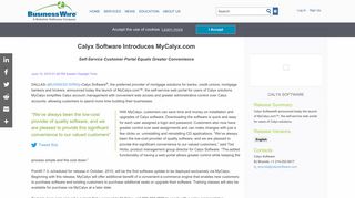 Calyx Software Introduces MyCalyx.com | Business Wire