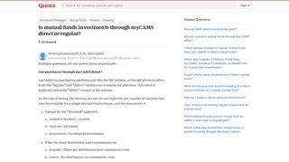 Is mutual funds investments through myCAMS direct or regular? - Quora