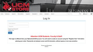 Log In - UCM Bookstore