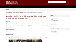 Article - Cmail - Initial Login and P... - TeamDynamix