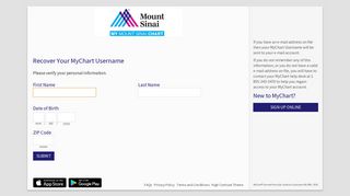 MyChart - Login Recovery Page