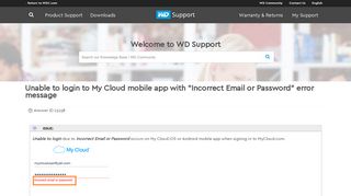 Unable to login to My Cloud mobile app with 
