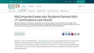 MyComputerCareer.edu Students Earned 450+ I.T. Certifications Last ...
