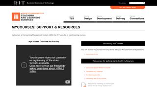 myCourses: Support & Resources | Teaching & Learning Services | RIT