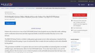 DCH Health System Offers Medical Records Online Via MyDCH Website