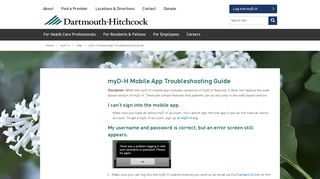 myD-H Mobile App Troubleshooting Guide | Dartmouth-Hitchcock