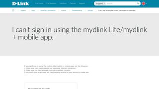 I can't sign in using the mydlink Lite/mydlink + mobile app. | D-Link UK