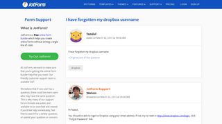I have forgotten my dropbox username | JotForm