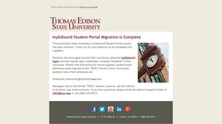 Student Portal Migration is Complete | Thomas Edison State University
