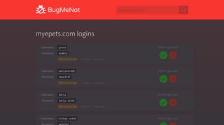myepets.com logins - BugMeNot