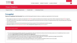 I've applied | Future Students | York University