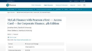Berk & DeMarzo, MyLab Finance with Pearson eText -- Access Card ...