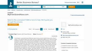 MyFreeScoreNow.com | Complaints | Better Business Bureau® Profile