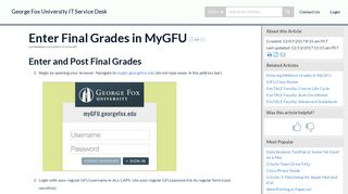 Enter Final Grades in MyGFU | George Fox University IT Service Desk