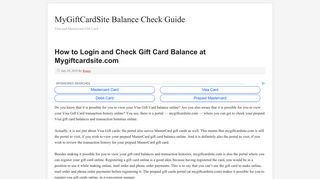 MyGiftCardSite Balance Check Guide – Visa and Mastercard GIft Card