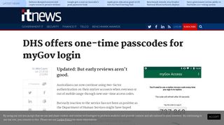 DHS offers one-time passcodes for myGov login - Software - iTnews