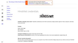 HindsNet credentials: Becoming an Online Student Success - Canvas
