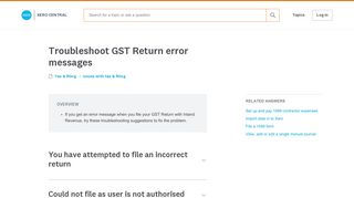 Troubleshoot GST Return error messages - Xero Central