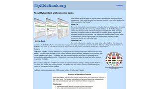 About MyKidsBank artificial online banks - MyKidsBank.org home