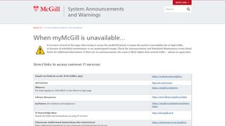 When myMcGill is unavailable... | System Announcements and ...