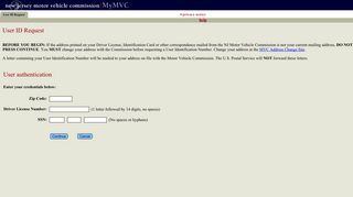 New Jersey Motor Vehicle Commission - MyMVC - User ID Request