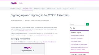 Signing up and signing in to MYOB Essentials - Small Business Support