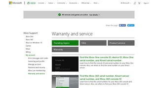 My account : Warranty and service - Xbox Support