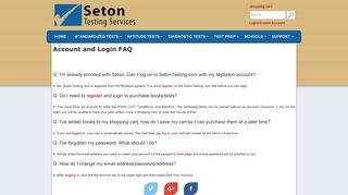 The Seton Shopping Cart Login FAQ Page - Seton Testing Services