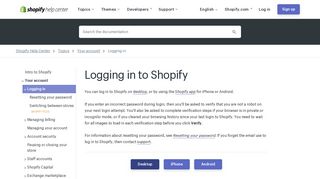 Logging in to Shopify · Shopify Help Center
