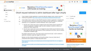 OAuth request redirects to admin dashboard after login shopify ...