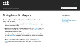 Finding Music on Myspace – Help Center