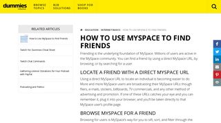 How to Use MySpace to Find Friends - Dummies.com