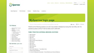 MySparrow login page - Sparrow Health System