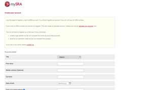 mySRA - User Registration