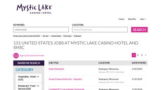 ALL JOBS AT MYSTIC LAKE CASINO HOTEL AND SMSC - Jobs.net