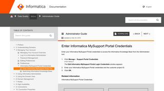 Enter Informatica MySupport Portal Credentials