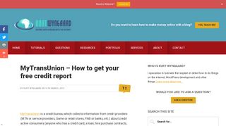 MyTransUnion - How to get your free credit report - Kurt Wyngaard