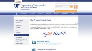 MyUFHealth Patient Portal | Department of Orthopaedics and ...