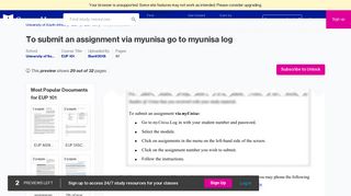 To submit an assignment via myunisa go to myunisa log - Course Hero