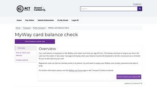 MyWay card balance check - Access Canberra - ACT Government