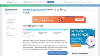Access mywork.sysco.com. Welcome to Sysco Portal