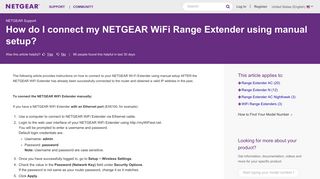 How do I connect my NETGEAR WiFi Range Extender using manual ...
