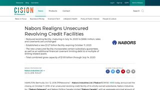 Nabors Realigns Unsecured Revolving Credit Facilities