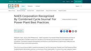 NAES Corporation Recognized By 'Combined Cycle Journal' For ...