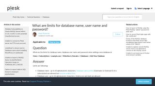 What are limits for database name, user name and password? – Plesk ...