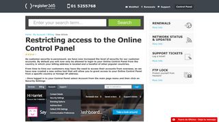 Restricting access to the Online Control Panel - Register365