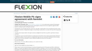 Flexion Mobile Plc signs agreement with Nanobit - Flexion Mobile